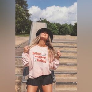 Babes Support Babes Pink Oversized Ribbed Thermal Long Sleeve Shirt Size Medium